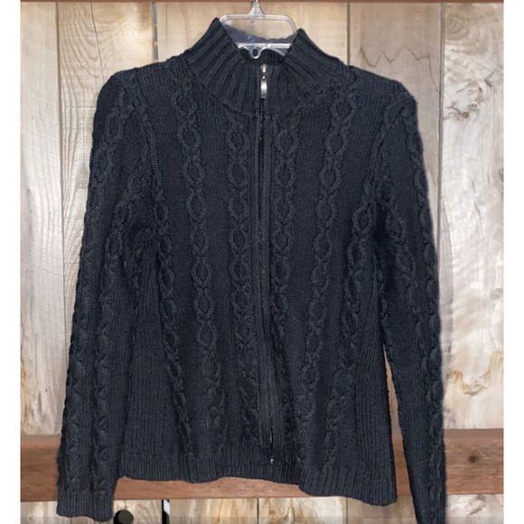 BLOOMINGDALES Black Full Zip Cable Knit Sweater - Size Small - Picture 1 of 5